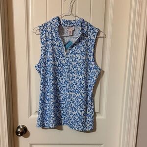 Tommy Bahama White and Blue Patterned Sleeveless Blouse